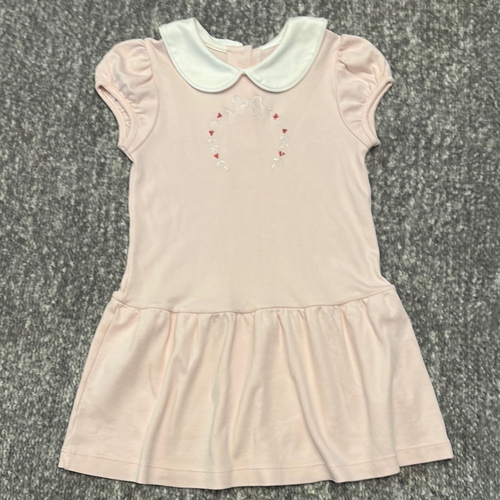 EUC Lullaby Set Pink Pima collared Dress with wreath bow embroidery 6x